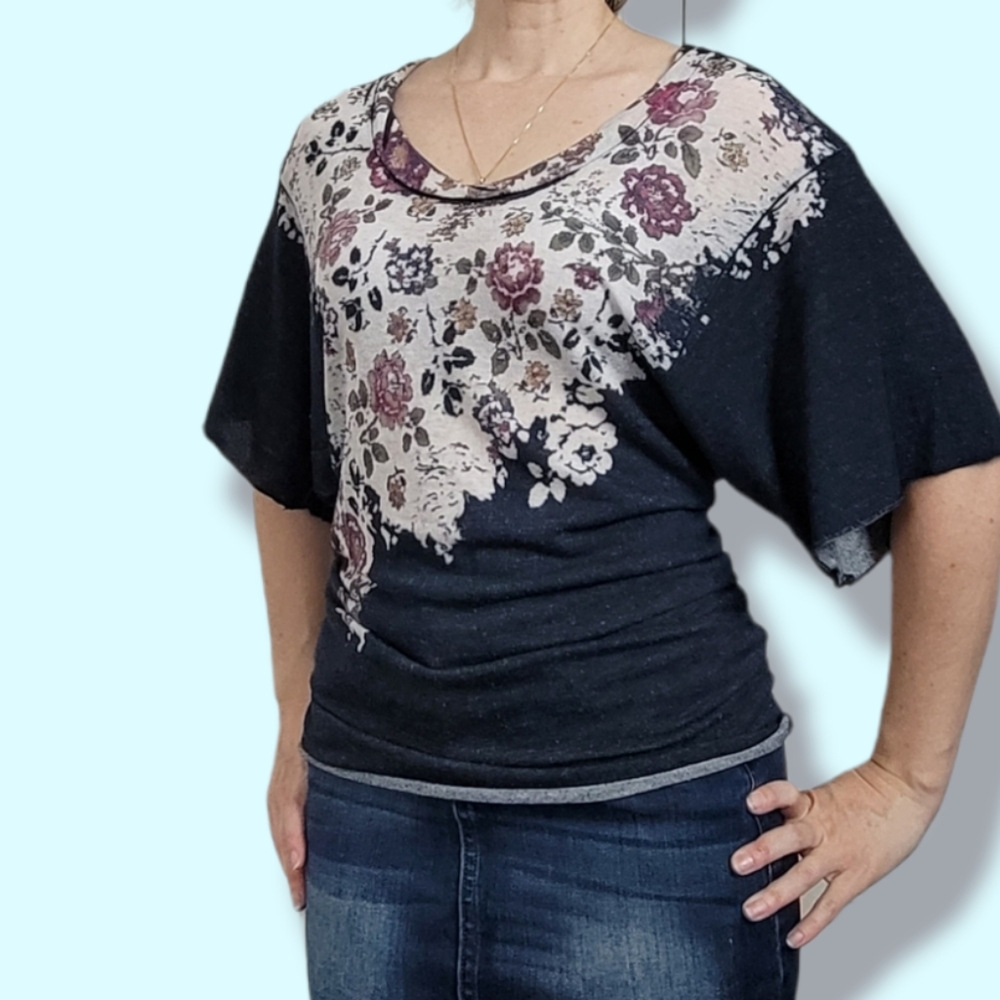 Navy floral blouse by Lux, size S.